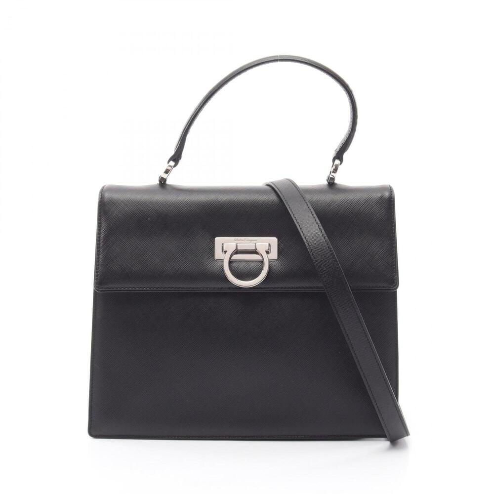 Salvatore Ferragamo Gancini 2-Way Handbag, Leather, Women's, Black